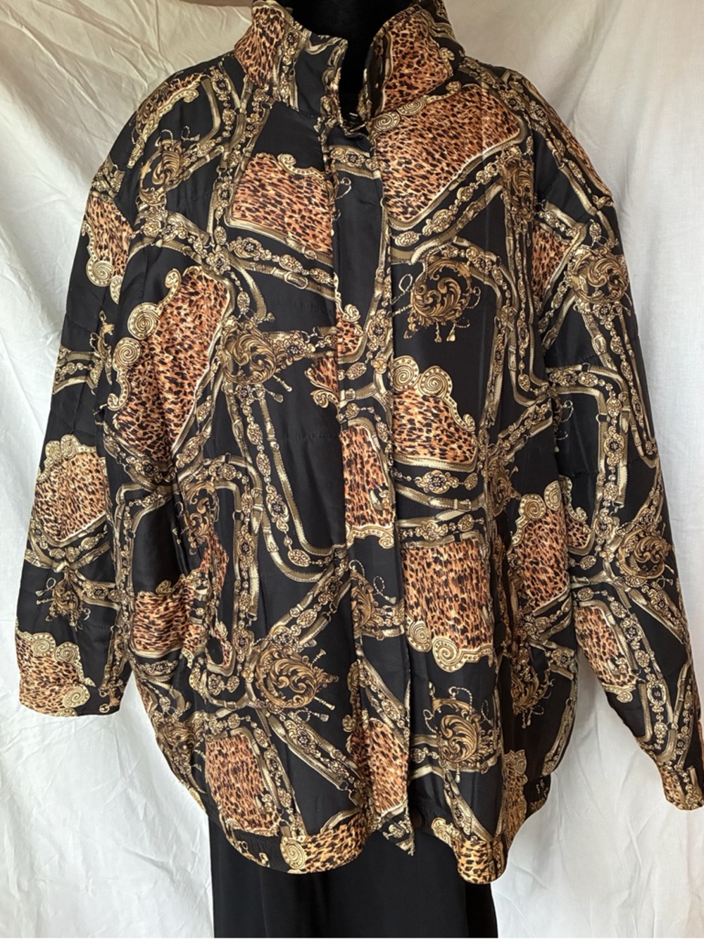Anna And Frank Black 100% Silk Jacket with Gold Baroque Print
